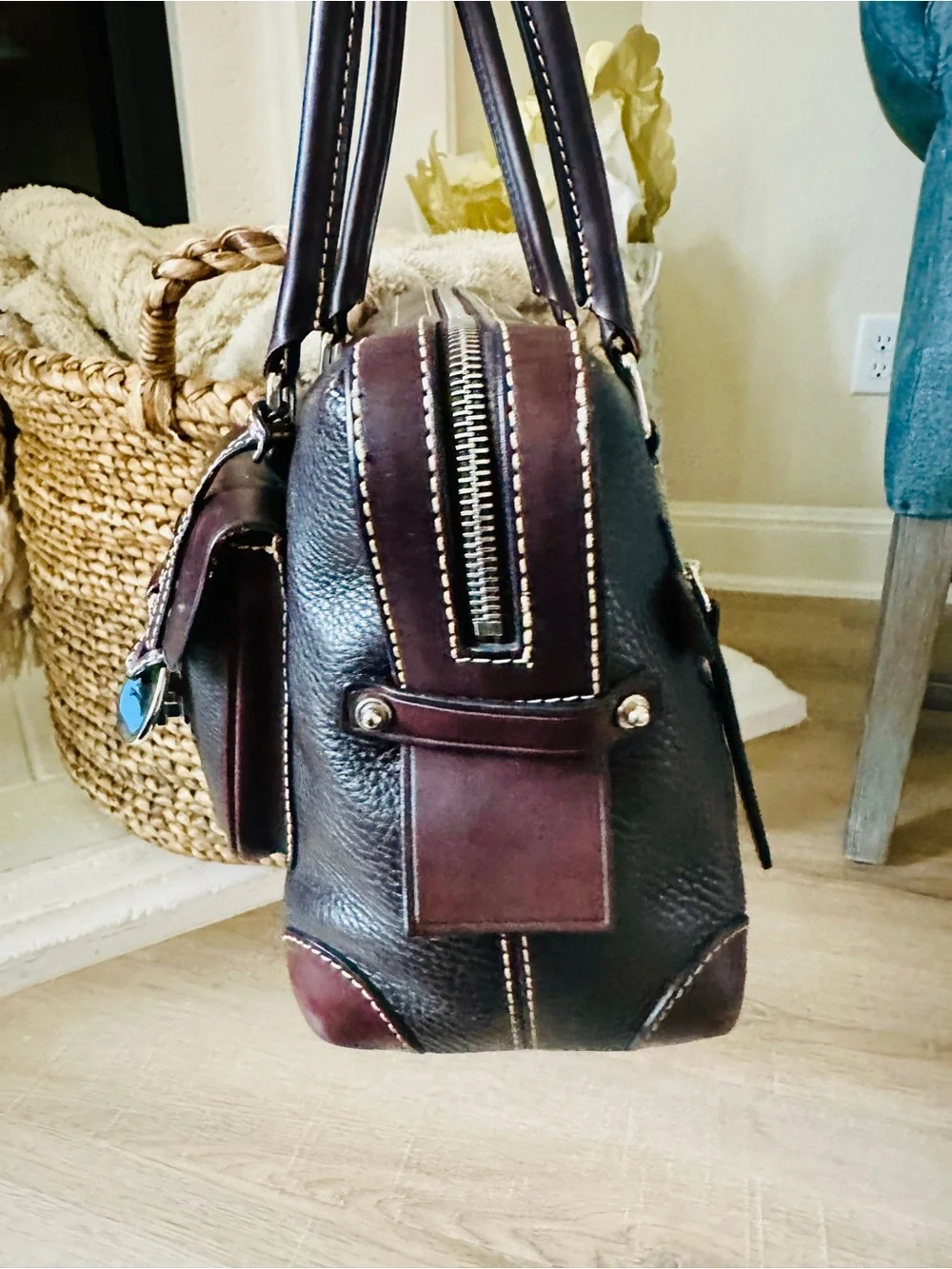Dooney & Bourke Double Pocket Satchel | Black & Brown Leather